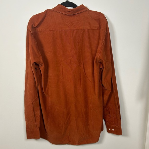 Barbour Tailored Fit Corduroy Button Down Shirt Orange Brown Men's Size XL - Picture 7 of 9